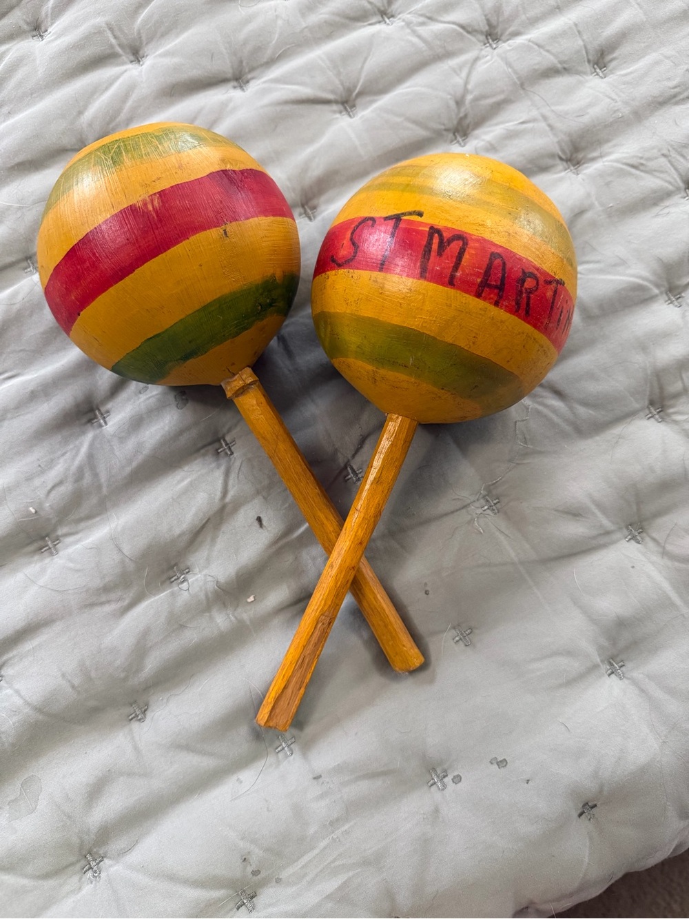 Hand-Painted Yellow and Red Decorative Maracas by